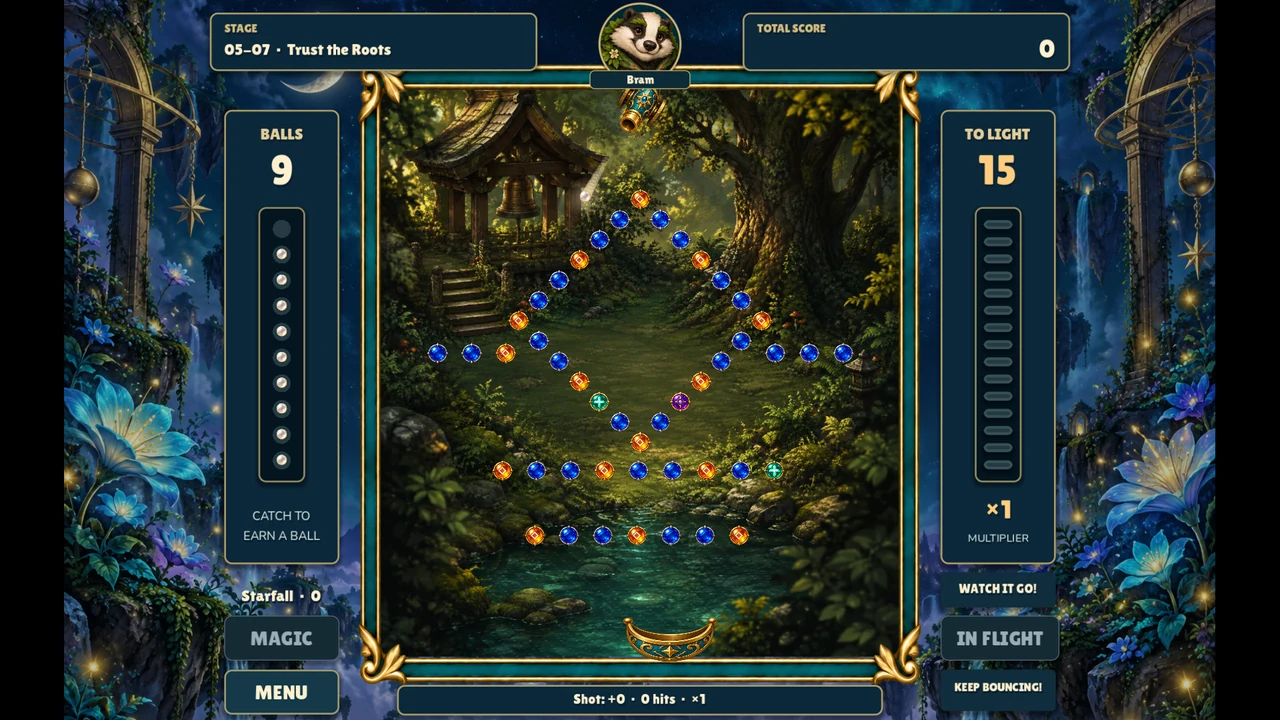 A jewel-filled board in the moonlit Mossbell Hollows garden