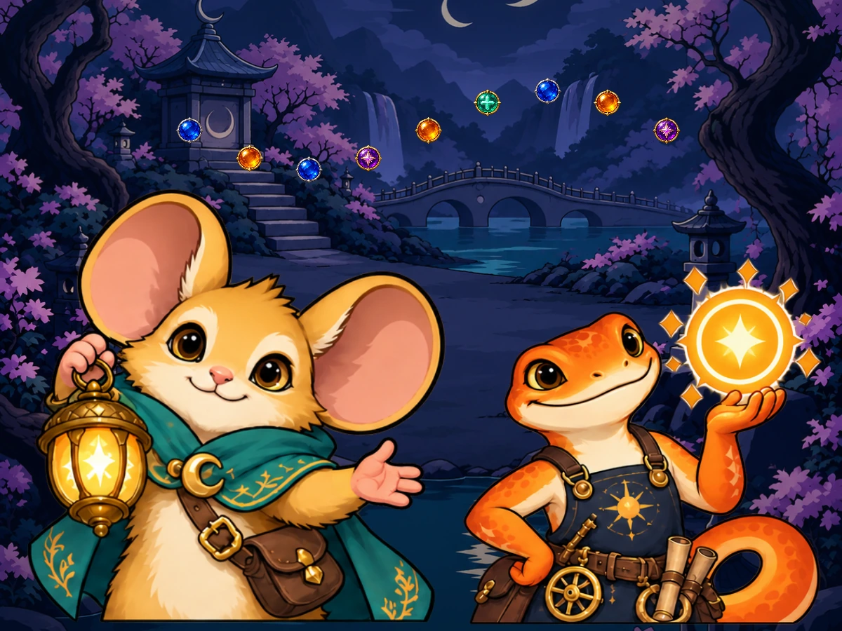 Luma and Sol in the moonlit Twinmoon Grove